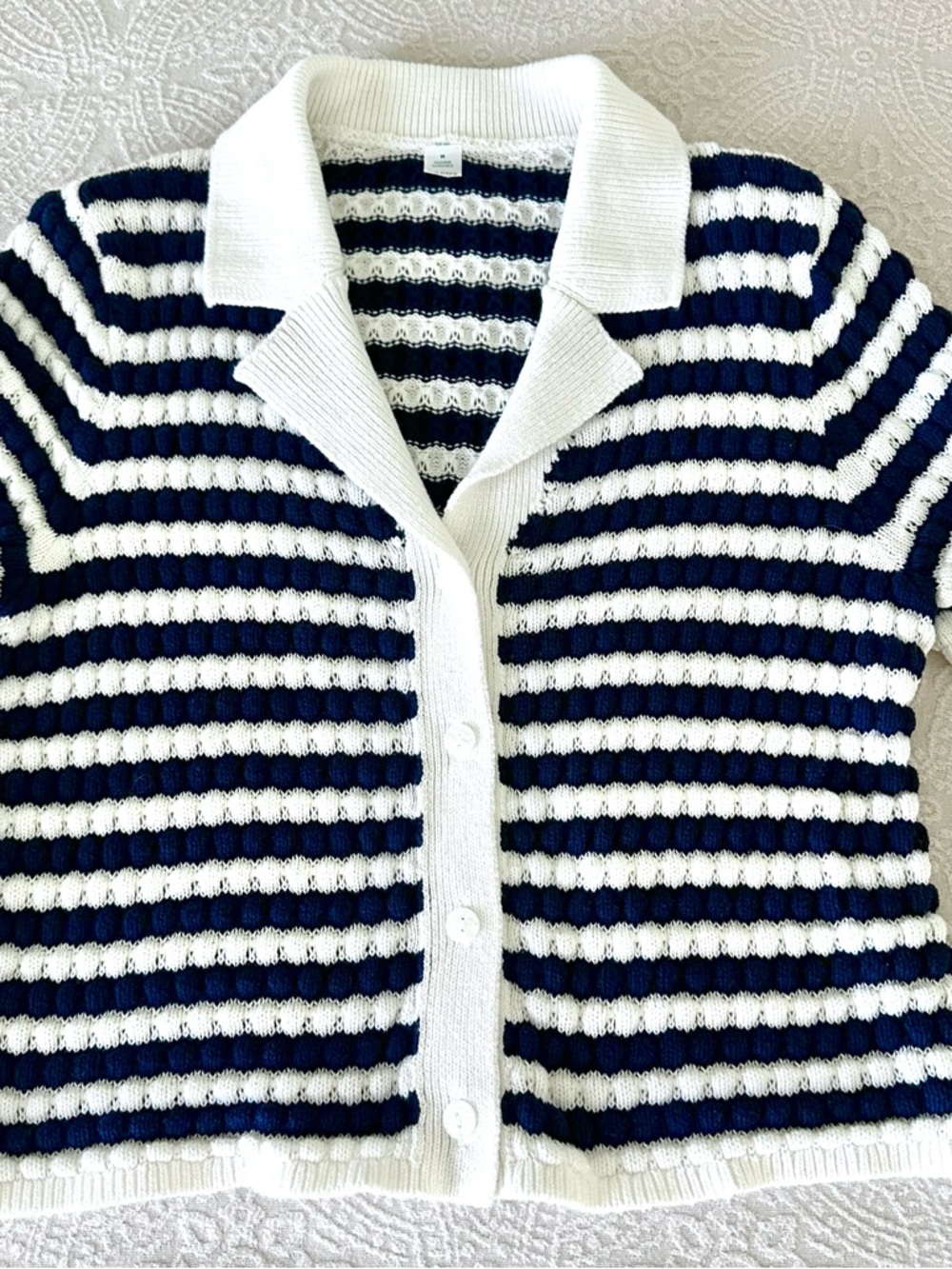 Old Navy Striped Blue White Button Down Cardigan Sweater Shirt M
